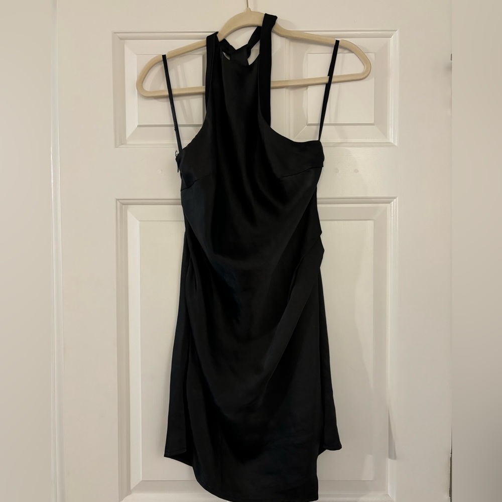 Black halter mini dress